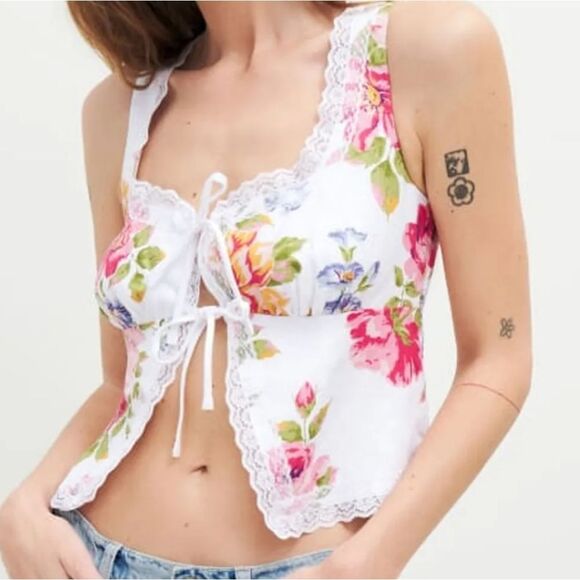 Reformation Tops - Reformation Rosalie White Floral Linen Top Size 0